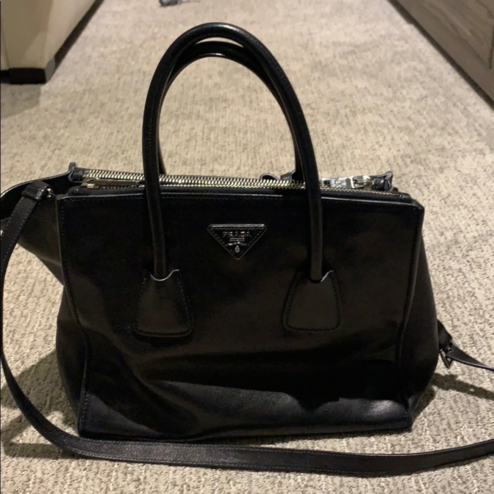 Prada top handle bag with cross body strap